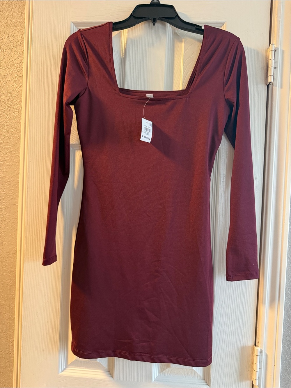 Bar III Burgundy Square Neck Long Sleeve Mini Dress